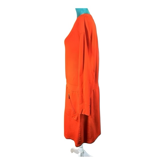 Calvin Klein Orange Zip-Front Knit Dress - Long Sleeve Casual Midi with Pockets - Picture 6 of 12